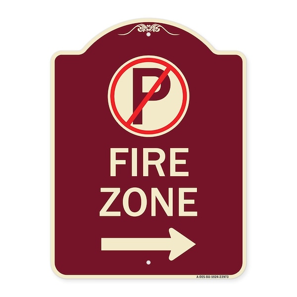 Signmission Fire Zone No Parking and Right Arrow Heavy-Gauge Aluminum Sign, 24" x 18", BU-1824-23973 A-DES-BU-1824-23973 - main